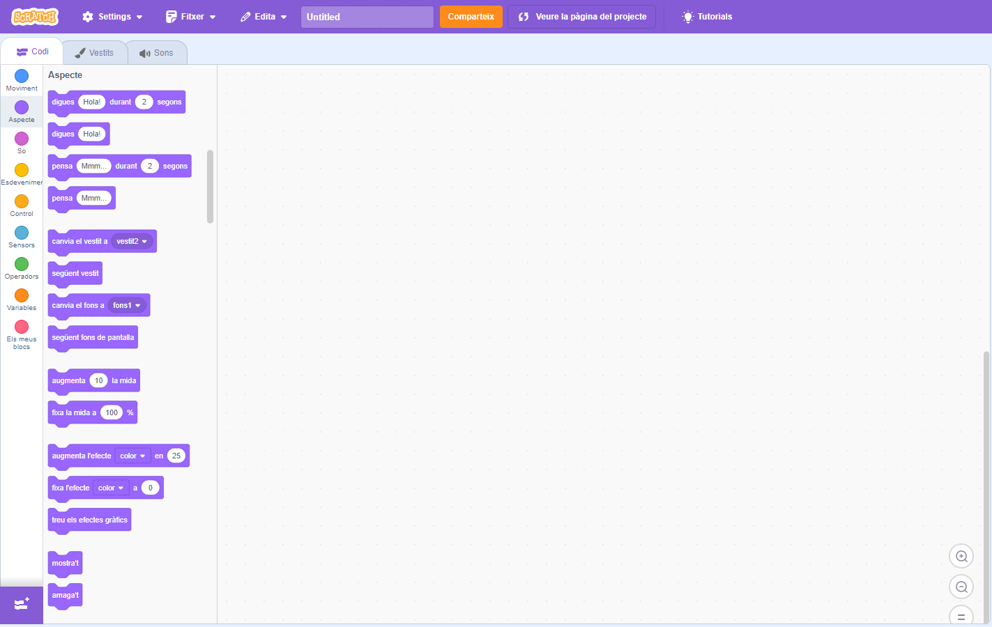 detall interfície Scratch: blocs d'aspecte